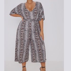 Plus Taupe Snake Print Culotte Jumpsuit